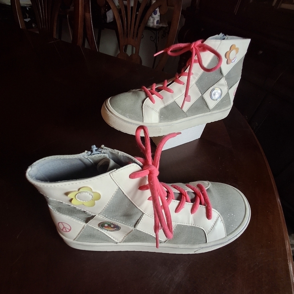 Steve Madden JPatchh Denim Multicolored High-Top Zipper Sneakers Women Size 7